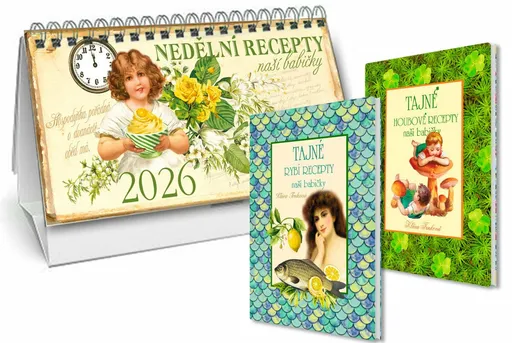 Kalendář 2026 Nedělní menu + Tajné rybí recepty + Tajné houbové recepty - Klára Trnková