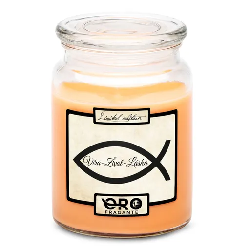 Svíčka Víra – život – láska (Vůně svíčky: Tropické ovoce)