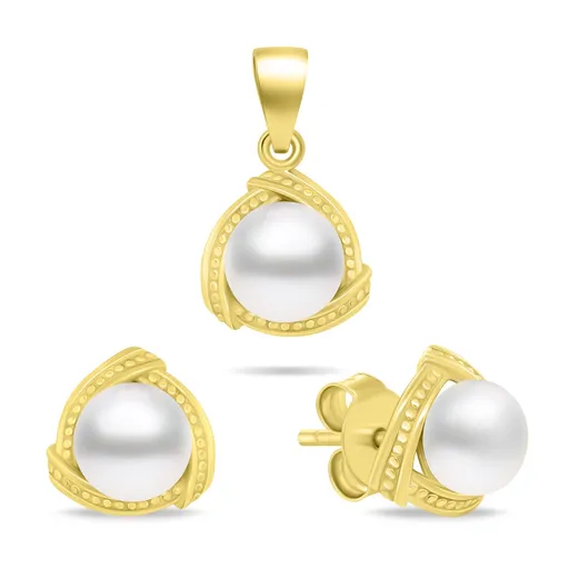 Brilio Silver Pozlacený set šperků s pravými perlami SET268Y (přívěsek, náušnice)