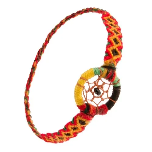 Náramek z barevných nití, černý korálek v kruhovém přívěsku