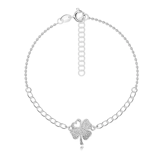 Stříbrný náramek 925 - čtyřlístek se srdcem, strukturovaný povrch, nastavitelný