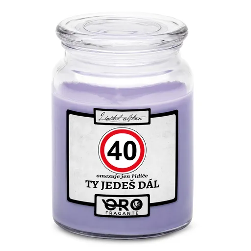 Svíčka Ty jedeš dál – výběr věku (věk: 40, Vůně svíčky: Levandule)