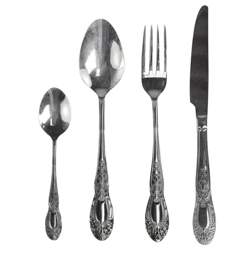 4-dílná stříbrná lesklá sada příboru Ornament - 23cm 61055012