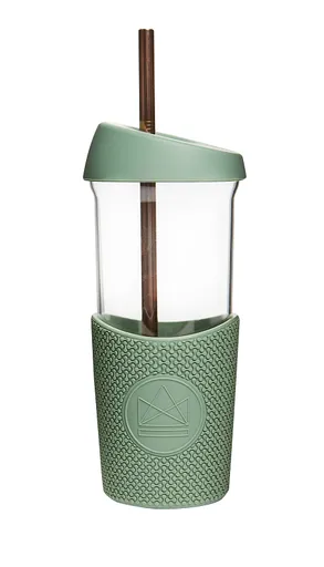 Skleněný pohár s brčkem, 568ml, Neon Kactus, zelený