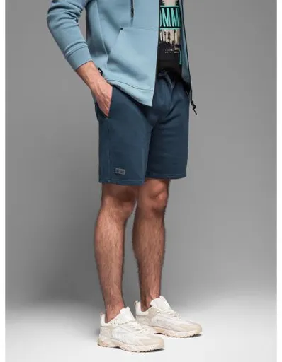 Pánské bavlněné teplákové šortky BASIC - tmavě modré V1 OM-SRBS-0149