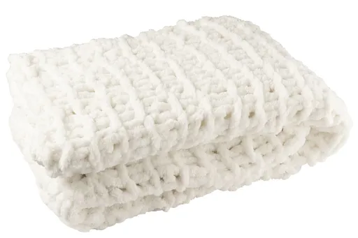 Bílý plyšový ručně pletený pléd s velkými oky Blanc - 130*170 cm  58651