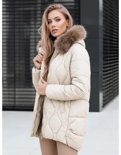 Dámská zimní bunda s kožešinou  ecru