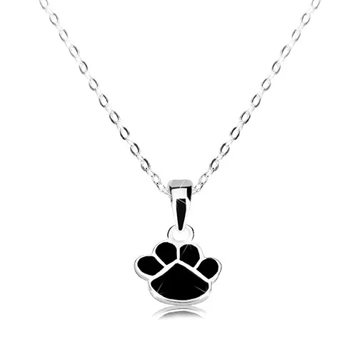 Stříbrný 925 náhrdelník, blýskavý řetízek, tlapka zdobená černou glazurou