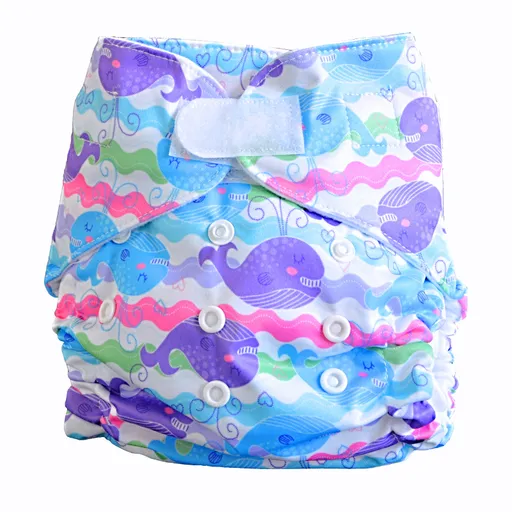 GaGa's pleny Látková plena AIO Barevná velryba na suchý zip