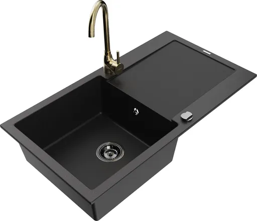 MEXEN/S Leo granitový dřez s odkapávačem včetně baterie Telma, černá 6501-77-670200-50-B