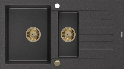 MEXEN/S Matias granitový dřez 1.5 s odkapávačem 900x505 mm, černá kropenatá,+ zlatý sifon 6502901505-76-G