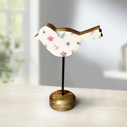 Gilde Dekorace Ptáček na stojanu s květinovým vzorem