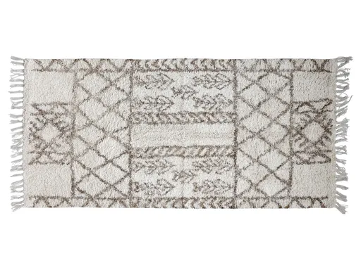 Béžový bavlněný koberec s ornamenty a třásněmi Morroccan - 150*70cm Chic Antique