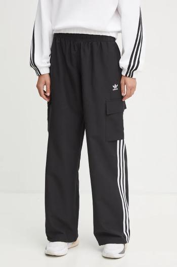 Kalhoty adidas Originals dámské, černá barva, kapsáče, high waist, JF1292