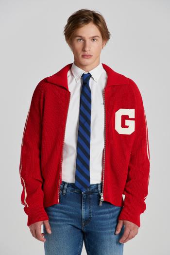 SVETR GANT CROPPED SHINY COTTON TRACK JACKET RUBY RED