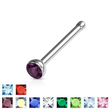 Rovný piercing do nosa z 316L ocele - farebný krištáľ v objímke, 1 mm - Farba zirkónu: Aqua modrá - Q