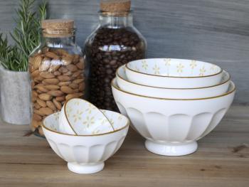 Set 5ks bílá porcelánová miska s medovými květy uvnitř Arés - Ø15*9 cm 61065304 (61653-04)