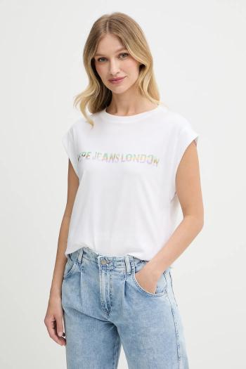 Bavlnené tričko Pepe Jeans dámske, biela farba, PL506121