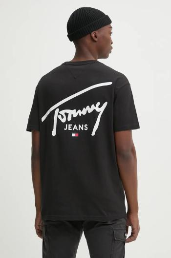 Bavlnené tričko Tommy Jeans pánske, čierna farba, s potlačou, DM0DM18536