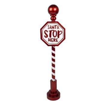 Vánoční dekorace cedule na noze Santa Stop Here - 26*16*107 cm 5Y1257