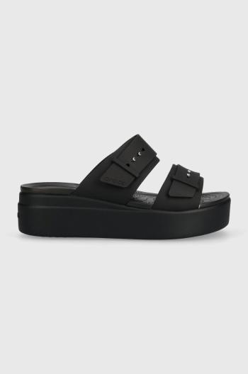 Pantofle Crocs Brooklyn Low Wedge Sandal dámské, černá barva, na platformě, 208728