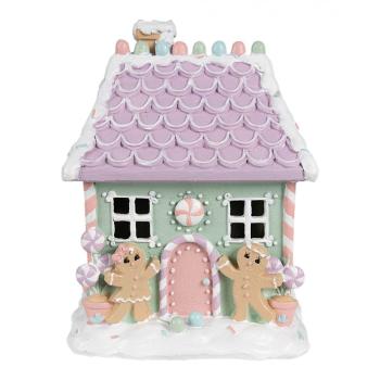 Zeleno-fialová perníková chaloupka Gingerbread House Pastello - 17*14*21 cm 6PR4267