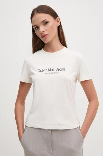 Bavlněné tričko Calvin Klein Jeans béžová barva, J20J224914