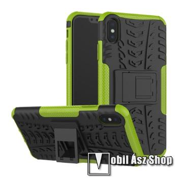 OTT! VROOM műanyag védő tok / hátlap - ZÖLD - AUTÓGUMI MINTÁS - szilikon betétes, asztali tartó funkciós, ERŐS VÉDELEM! - APPLE iPhone XS Max