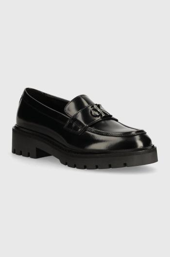 Kožené mokasíny Calvin Klein Jeans COMBAT LOAFER MG MTL dámské, černá barva, na platformě, YW0YW01503