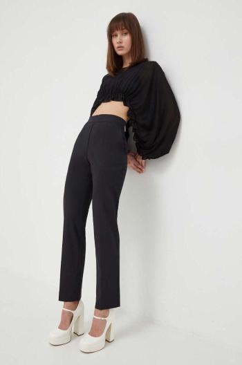 Vlněné kalhoty MSGM černá barva, jednoduché, high waist, 3641MDP15.247200