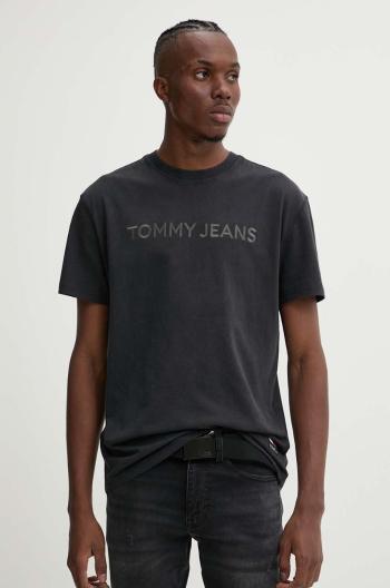 Bavlněné tričko Tommy Jeans černá barva, s aplikací, DM0DM20754