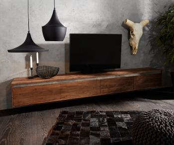 TV stolek Stonegrace 240 cm akácie hnědá břidlice 4 dvířka