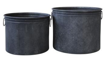 2ks kulatý plechový zinkový antik obal na květináč Planters - Ø 45*35cm 65068600 (65686-00)