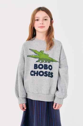 Dětská bavlněná mikina Bobo Choses Talking Crocodile šedá barva, s potiskem, 224AC037