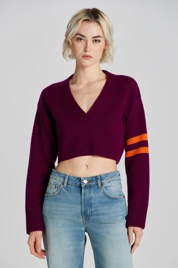 SVETR GANT CROPPED CASHMERE V-NECK PANSY PURPLE