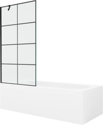 MEXEN/S Vega obdélníková vana 180 x 80 cm s panelem + vanová zástěna 90 cm, černá vzor 550118080X9509007077