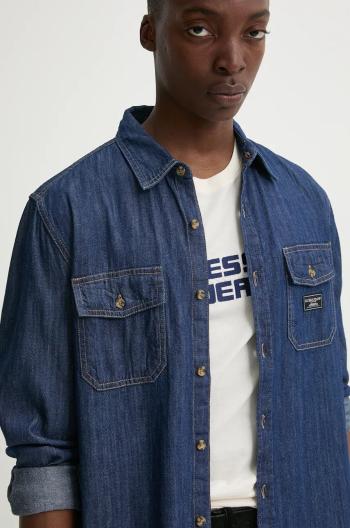 Džínová košile Guess Jeans pánská, modrá barva, regular, s klasickým límcem, M4BH56 D5EI4