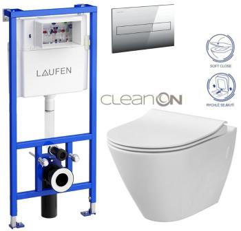 LAUFEN Rámový podomítkový modul CW1 SET s chromovým tlačítkem + WC CERSANIT CLEANON CITY H8946600000001CR CI1