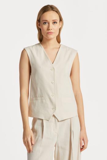 VESTA GANT REG STRETCH LINEN WAISTCOAT PUTTY