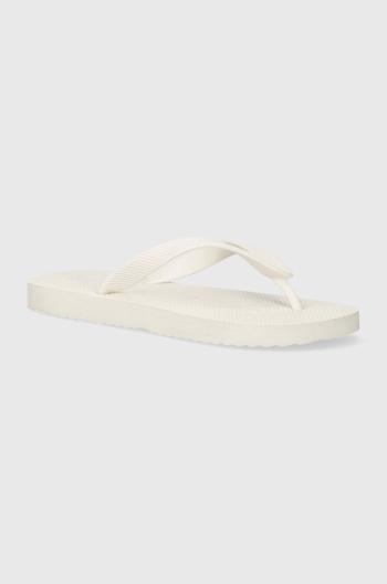 Žabky Tommy Jeans TJW LOGO FLIP FLOP dámské, bílá barva, na plochém podpatku, EN0EN02447