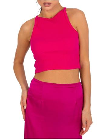 Fuchsiový žebrovaný crop top margo vel. M