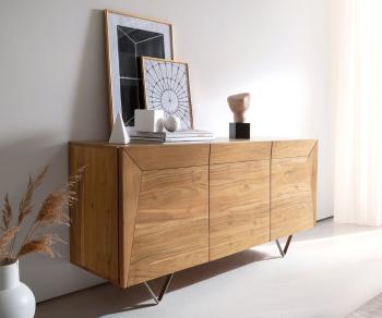 Komoda Kayu 145x40x70 cm přírodní akácie 3 dvířka podnož ve