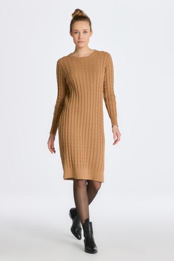 ŠATY GANT STRETCH COTTON CABLE C-NECK DRESS WARM KHAKI