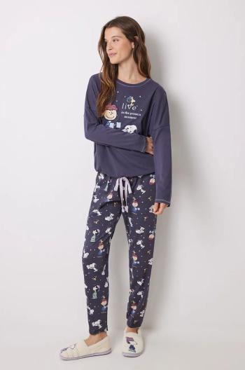 Bavlněné pyžamo women'secret Snoopy tmavomodrá barva, bavlněná, 3138556