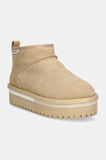 Semišové sněhule Tommy Jeans TJW SUEDE FLATFORM BOOT WL béžová barva, EN0EN02599