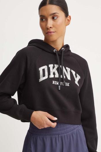 Mikina Dkny dámská, černá barva, s kapucí, s potiskem, DP4T9938