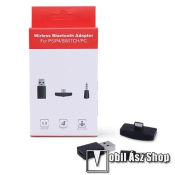 Bluetooth audio vevő adapter - V5.0, mikrofon, 3,5mm jack csatlakozóba illeszthető, Type-C-s vevő USB átalakítóval - FEKETE