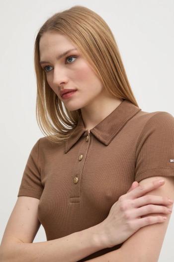 Polo tričko Tommy Hilfiger hnědá barva, WW0WW44446