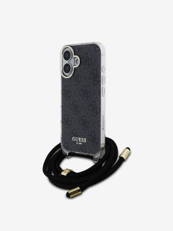 Guess IML 4G Printed Crossbody Popruh Zadní Kryt pro iPhone 16 Black Telefontok Lila