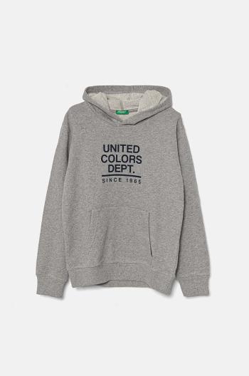 Dětská bavlněná mikina United Colors of Benetton šedá barva, s kapucí, vzorovaná, 3J68C203N